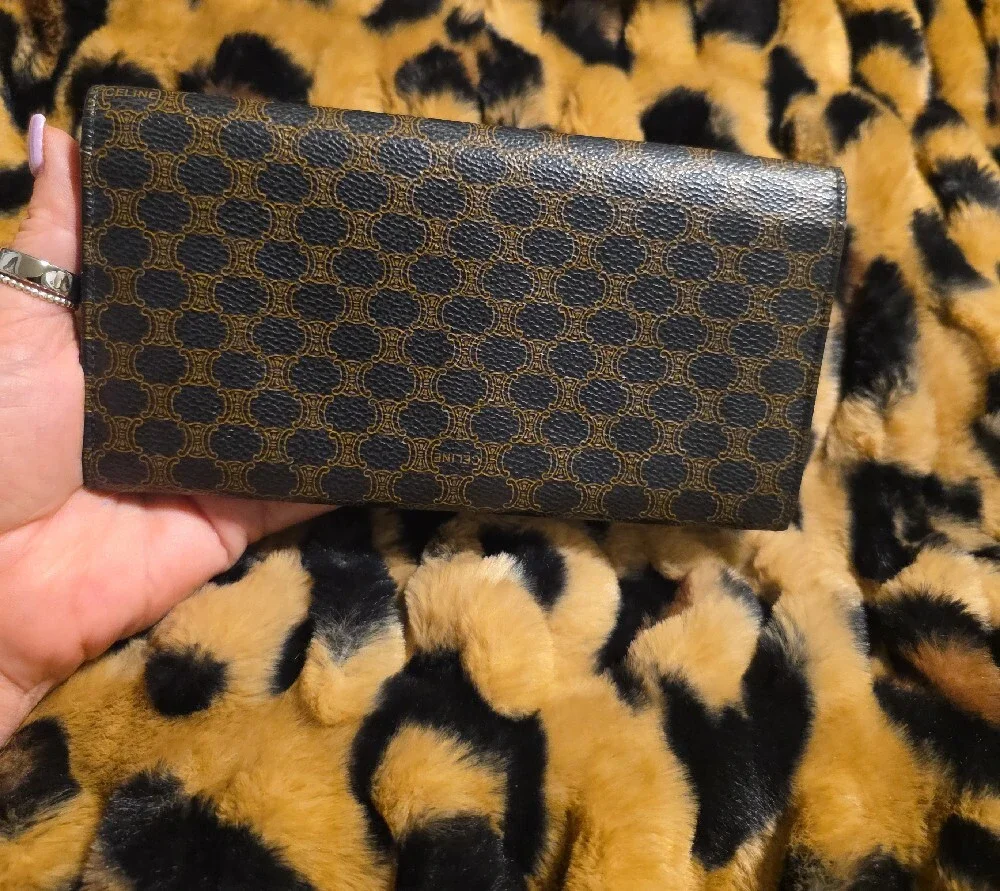 Celine Black and Brown Monogram Fold-Over Wallet